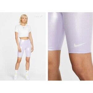 NIKE Shorts Womens Small Purple DF HR Bike Stretch Athletic Iridescent Oxygen XS